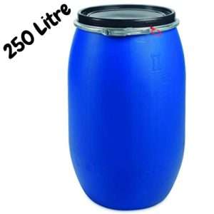 250 litre open top blue HDPE plastic drums