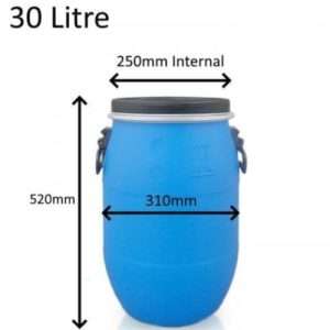 30 litre open top blue HDPE plastic drums For sale