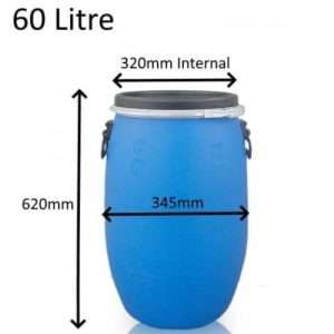 60 litre open top blue HDPE plastic drums for sale